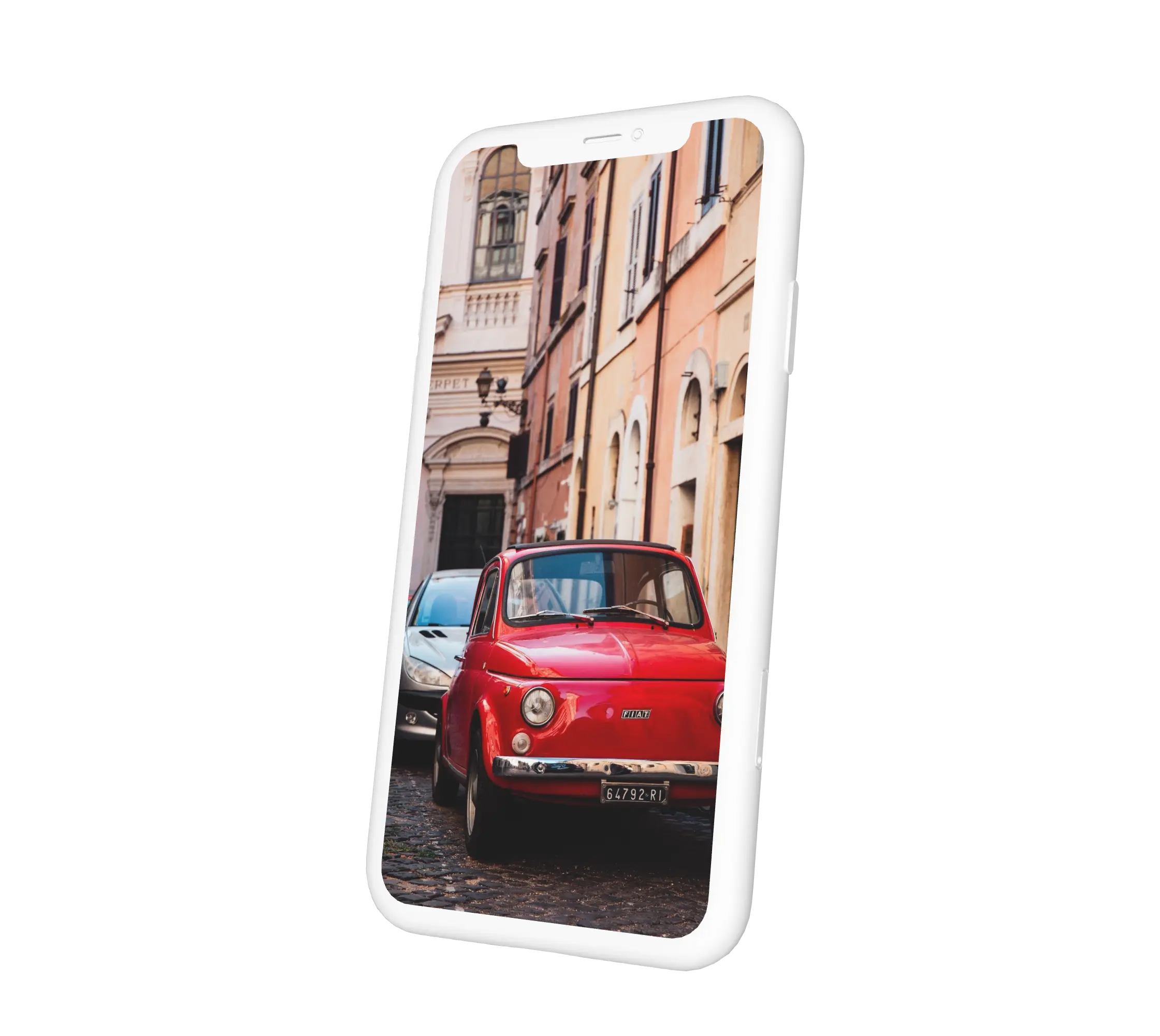 Kis piros autó a városban